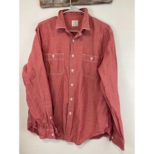 Men's J. Crew Chambray Large Button Up L/S Shirt Pink/Red 100% Cotton 23